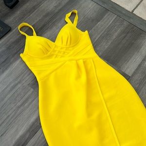 Women Yellow bandage faux wrap dress. I wore it one time